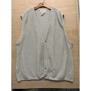 Eddie Bauer Mens XXL Beige Cotton Knit Button Front Sweater Vest Made in USA
